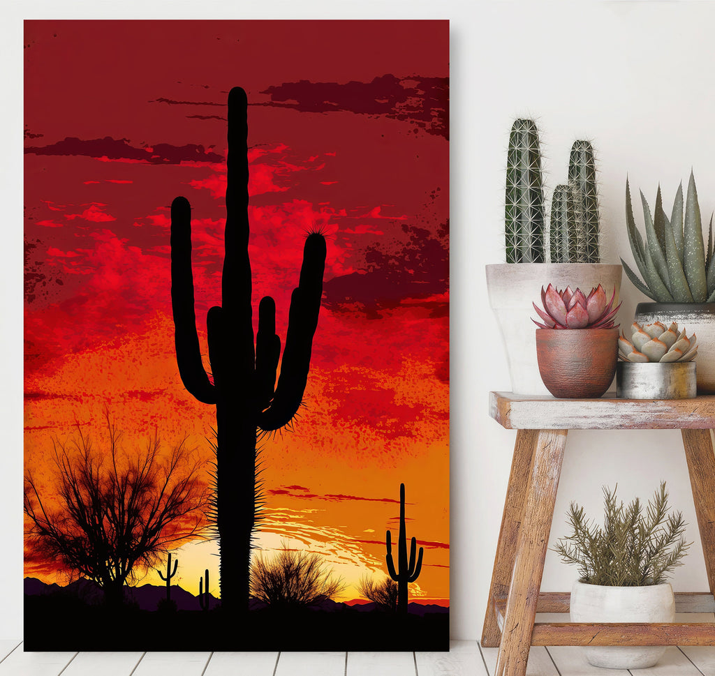 Desert Cactus Sunset Print Colorful Watercolor Wall Art Southwest Landscape Gift Saguaro Beautiful Nature Home Decor