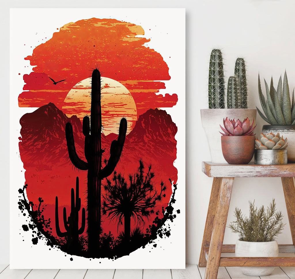 Desert Cactus Sunset Print Colorful Watercolor Wall Art Southwest Landscape Gift Saguaro Beautiful Nature Home Decor