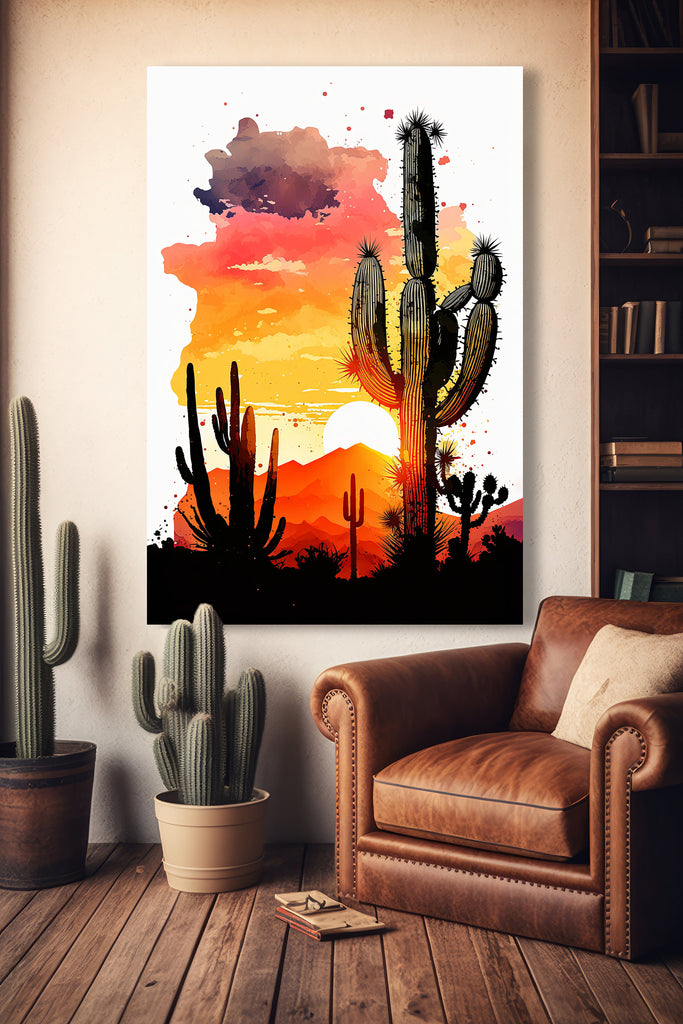 Desert Cactus Sunset Print Colorful Watercolor Wall Art Southwest Landscape Gift Saguaro Beautiful Nature Home Decor