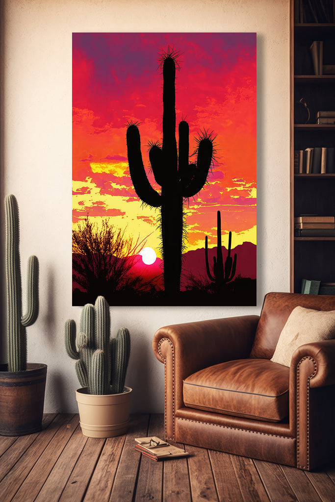 Desert Cactus Sunset Print Colorful Watercolor Wall Art Southwest Landscape Gift Saguaro Beautiful Nature Home Decor