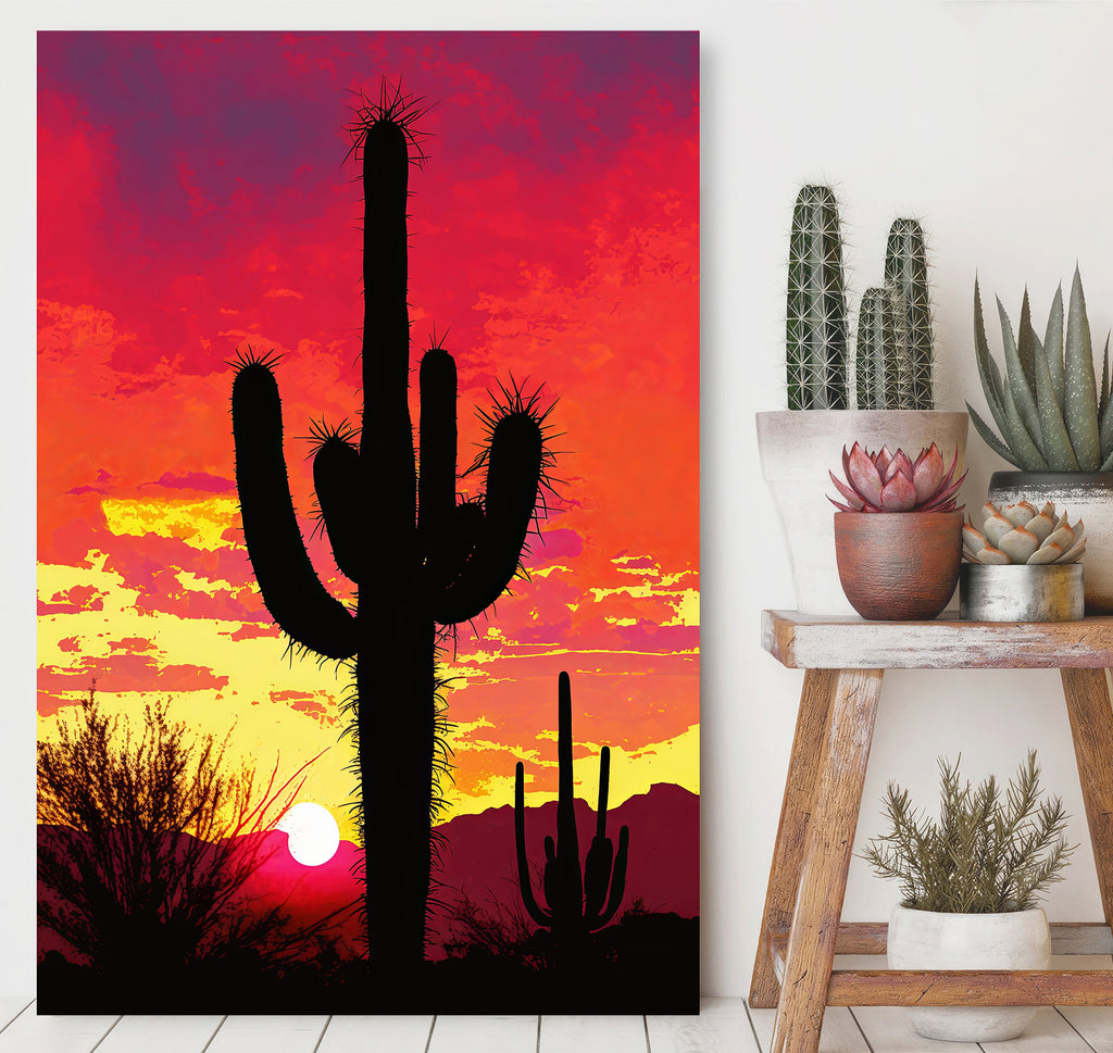 Desert Cactus Sunset Print Colorful Watercolor Wall Art Southwest Landscape Gift Saguaro Beautiful Nature Home Decor