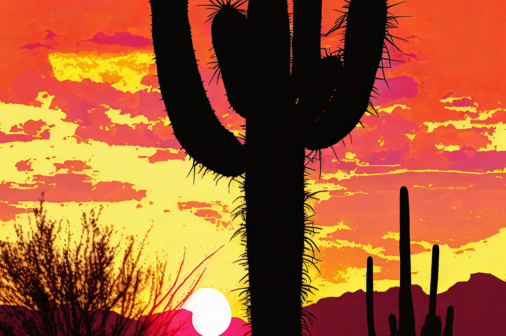 Desert Cactus Sunset Print Colorful Watercolor Wall Art Southwest Landscape Gift Saguaro Beautiful Nature Home Decor