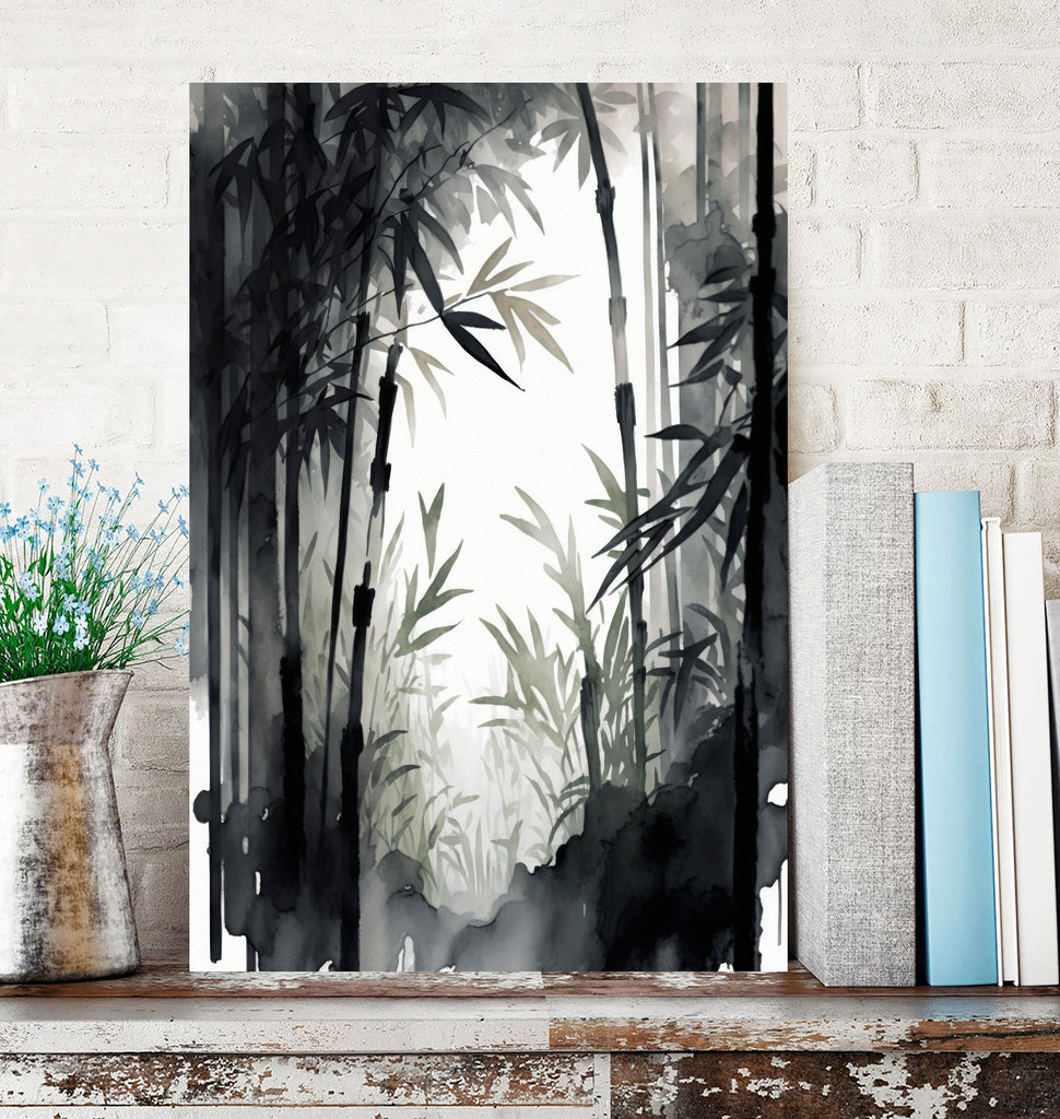 Japanese Bamboo Wall Art Asian Print Nature Inspired Zen Botanical Watercolor Painting Gift Floral Decor