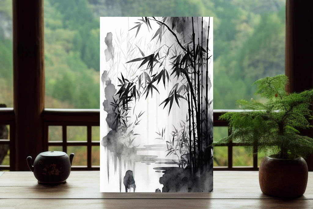 Japanese Bamboo Wall Art Asian Print Nature Inspired Zen Botanical Watercolor Painting Gift Floral Decor