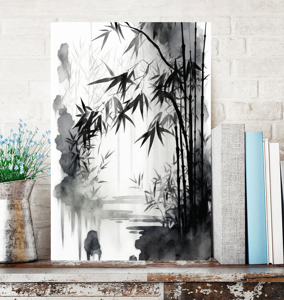 Japanese Bamboo Wall Art Asian Print Nature Inspired Zen Botanical Watercolor Painting Gift Floral Decor