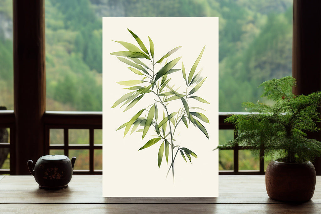 Minimalist Japanese Bamboo Wall Art Asian Print Nature Inspired Zen Botanical Watercolor Painting Gift Floral Decor