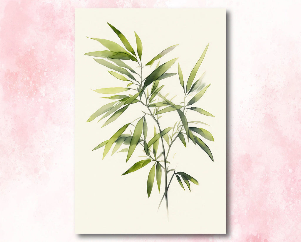 Minimalist Japanese Bamboo Wall Art Asian Print Nature Inspired Zen Botanical Watercolor Painting Gift Floral Decor