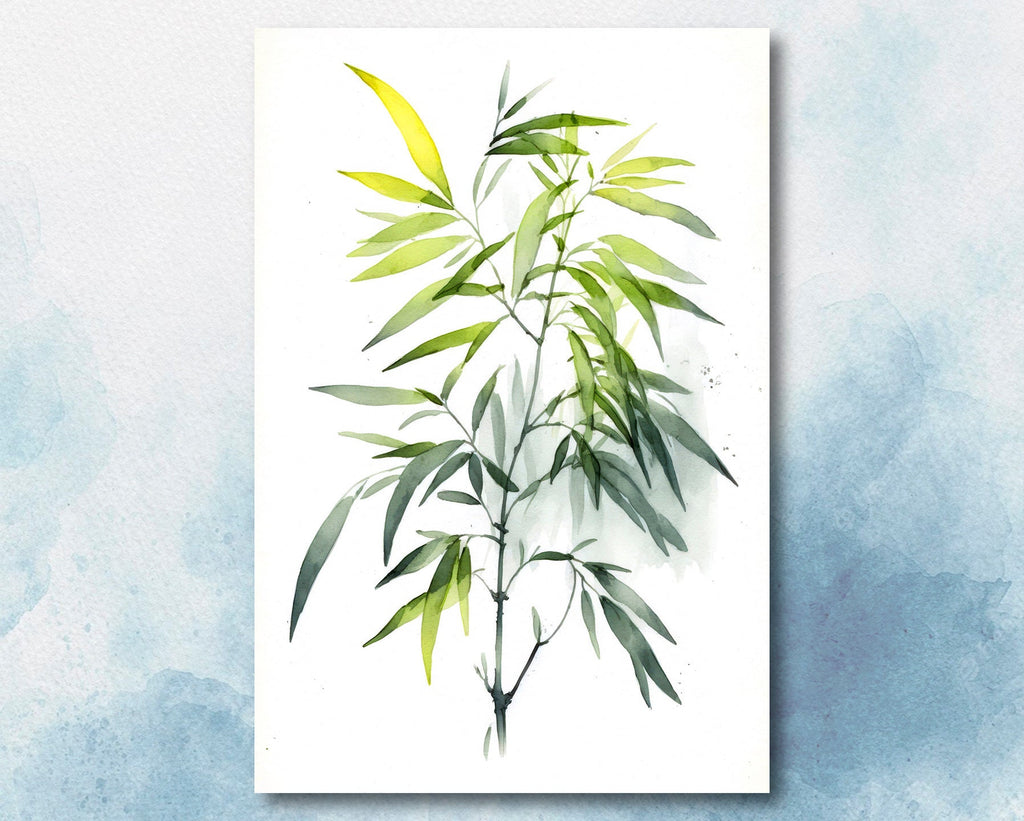 Minimalist Japanese Bamboo Wall Art Asian Print Nature Inspired Zen Botanical Watercolor Painting Gift Floral Decor