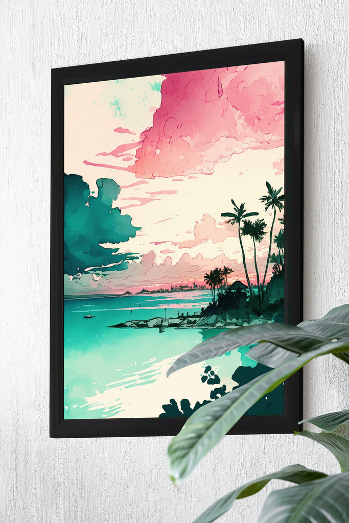 Palm Tree Sunset Art Print Tropical Watercolor Coastal Wall Art Nature Inspired Gift Beach House Home Decor