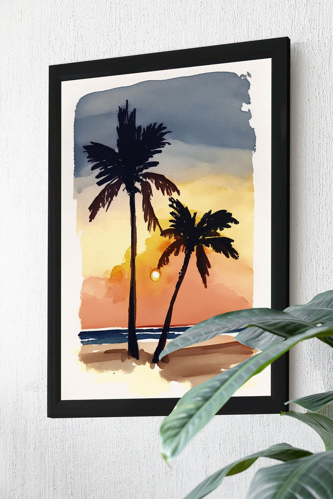 Palm Tree Sunset Art Print Tropical Watercolor Coastal Wall Art Nature Inspired Gift Beach House Home Decor