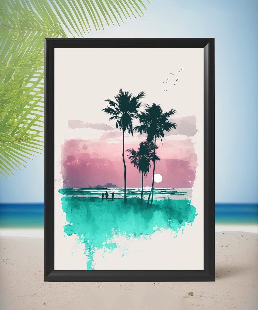 Palm Tree Sunset Art Print Tropical Watercolor Coastal Wall Art Nature Inspired Gift Beach House Home Decor