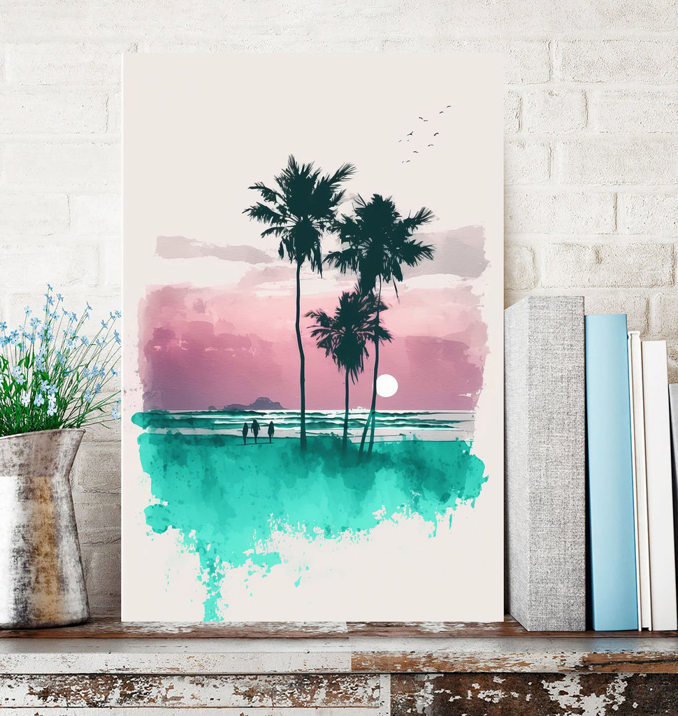 Palm Tree Sunset Art Print Tropical Watercolor Coastal Wall Art Nature Inspired Gift Beach House Home Decor