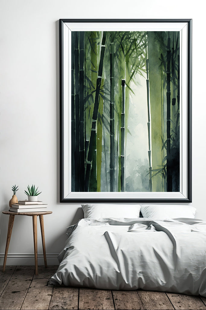 Minimalist Japanese Bamboo Wall Art Asian Print Nature Inspired Zen Botanical Watercolor Painting Gift Floral Decor