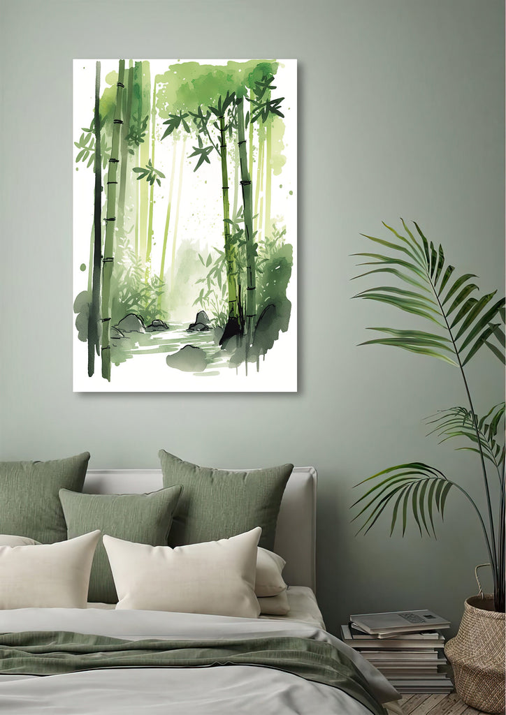 Minimalist Japanese Bamboo Wall Art Asian Print Nature Inspired Zen Botanical Watercolor Painting Gift Floral Decor