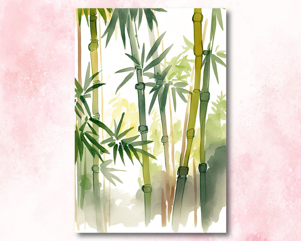 Minimalist Japanese Bamboo Wall Art Asian Print Nature Inspired Zen Botanical Watercolor Painting Gift Floral Decor