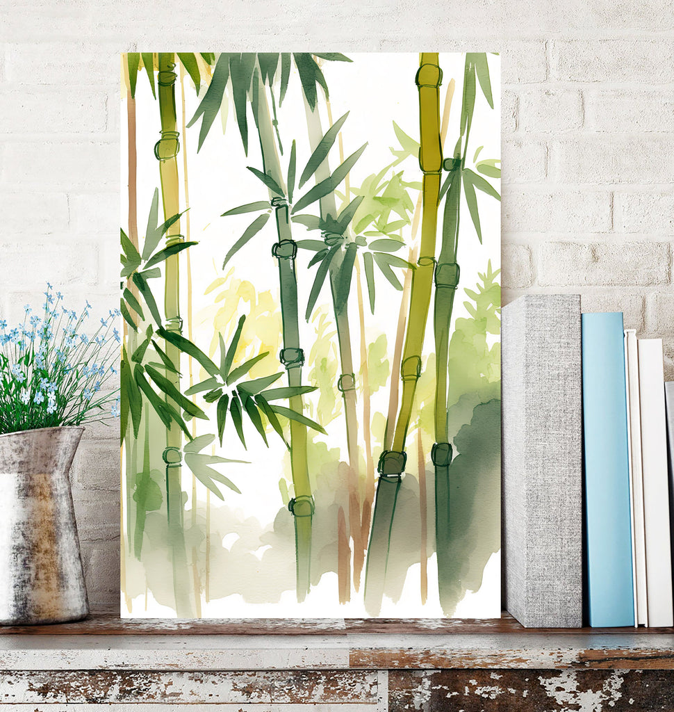 Minimalist Japanese Bamboo Wall Art Asian Print Nature Inspired Zen Botanical Watercolor Painting Gift Floral Decor