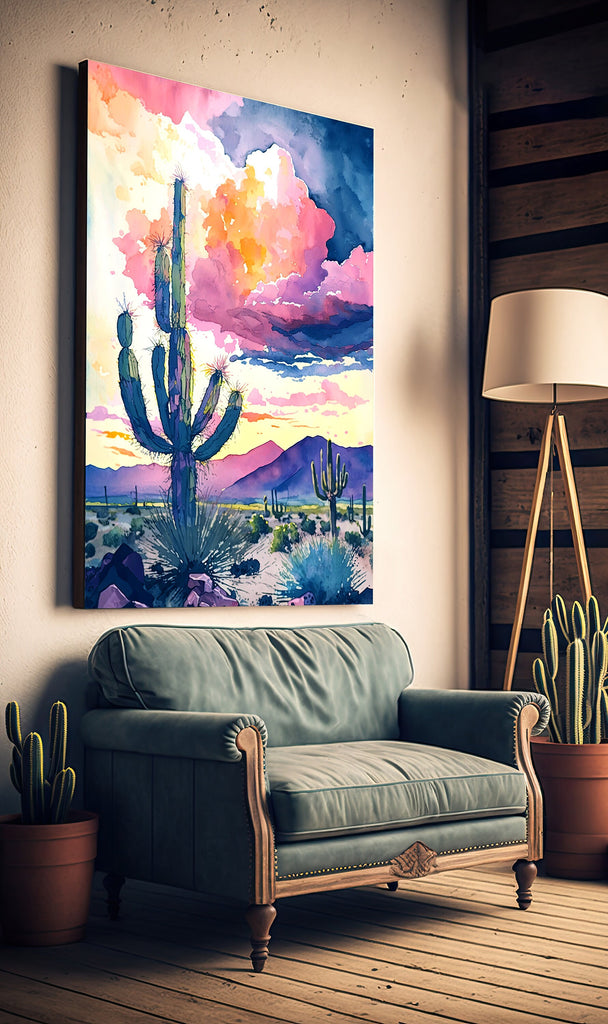 Desert Cactus Sunset Print Colorful Watercolor Wall Art Southwest Landscape Gift Saguaro Beautiful Nature Home Decor