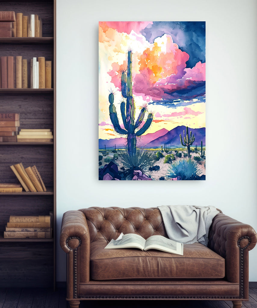 Desert Cactus Sunset Print Colorful Watercolor Wall Art Southwest Landscape Gift Saguaro Beautiful Nature Home Decor