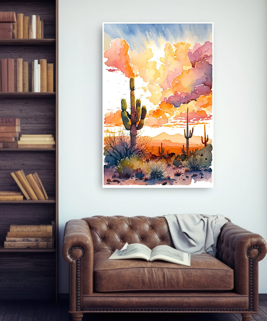 Desert Cactus Sunset Print Colorful Watercolor Wall Art Southwest Landscape Gift Saguaro Beautiful Nature Home Decor