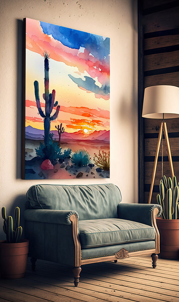 Desert Cactus Sunset Print Colorful Watercolor Wall Art Southwest Landscape Gift Saguaro Beautiful Nature Home Decor