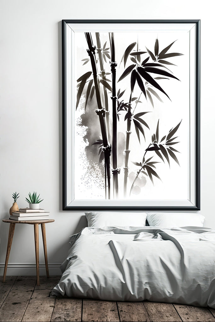 Minimalist Japanese Bamboo Wall Art Asian Print Nature Inspired Zen Botanical Watercolor Painting Gift Floral Decor