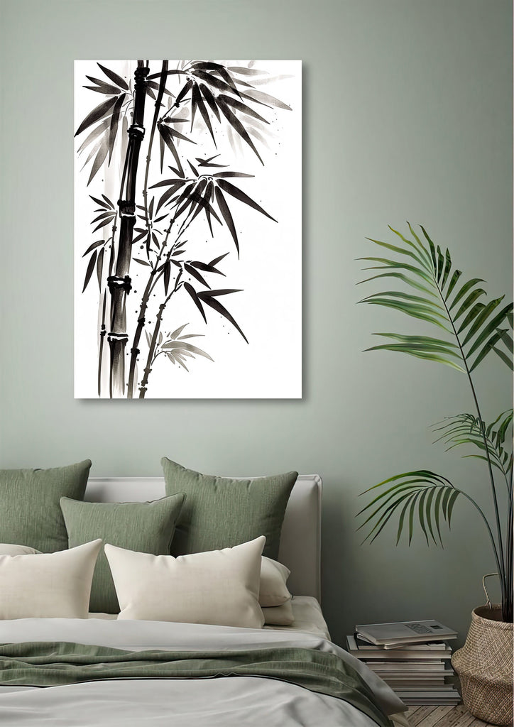 Minimalist Japanese Bamboo Plant Wall Art Asian Print Nature Inspired Zen Botanical Watercolor Painting Gift Floral Decor