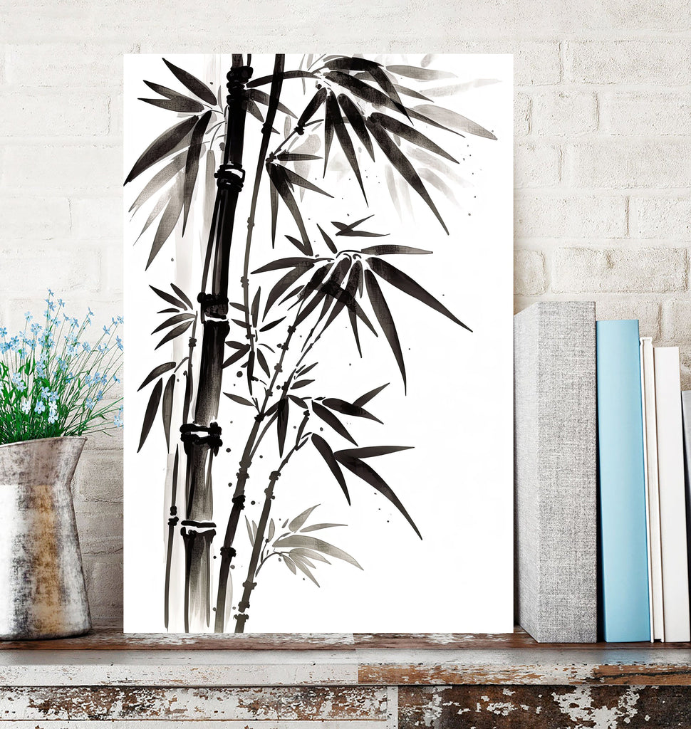 Minimalist Japanese Bamboo Plant Wall Art Asian Print Nature Inspired Zen Botanical Watercolor Painting Gift Floral Decor