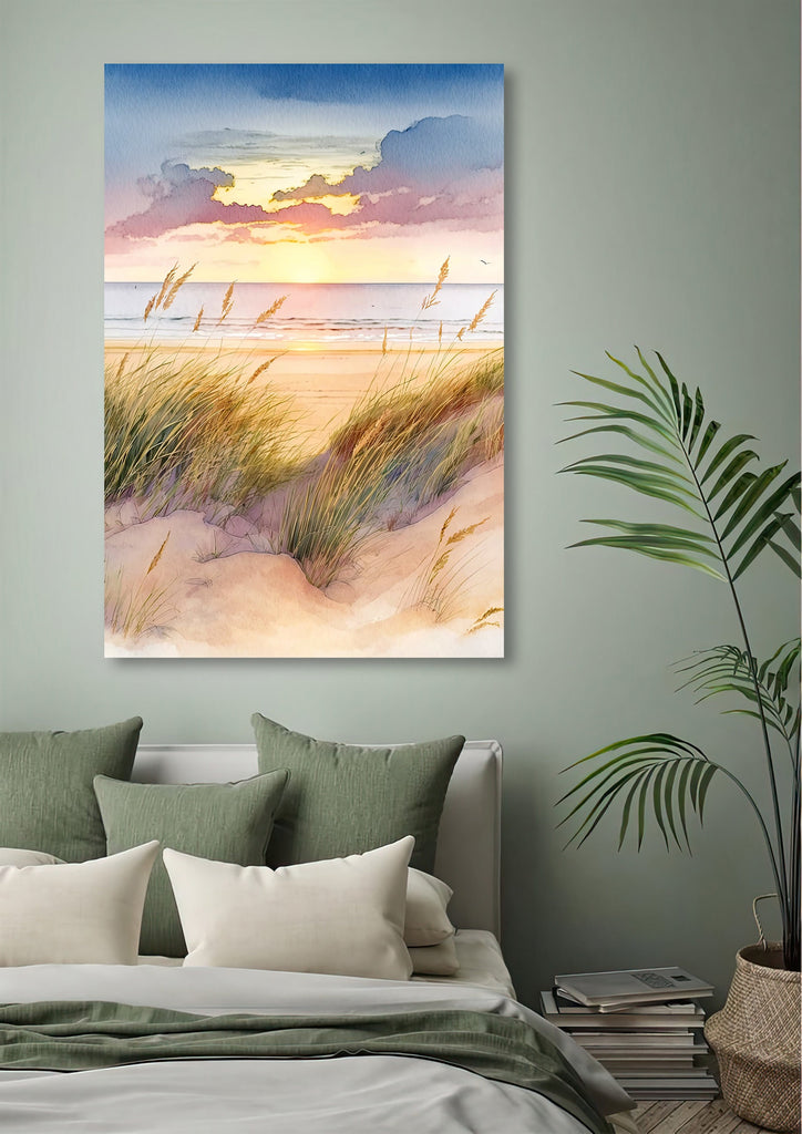 Pastel Summer Beach Sunset Watercolor Print Ocean Wall Art Coastal Sea Nature Gift Landscape Home Decor