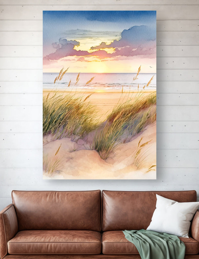 Pastel Summer Beach Sunset Watercolor Print Ocean Wall Art Coastal Sea Nature Gift Landscape Home Decor