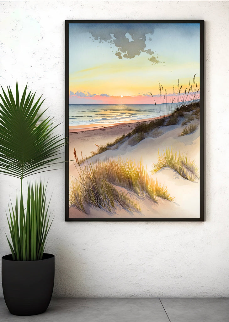 Pastel Summer Beach Sunset Watercolor Print Ocean Wall Art Coastal Sea Nature Gift Landscape Home Decor