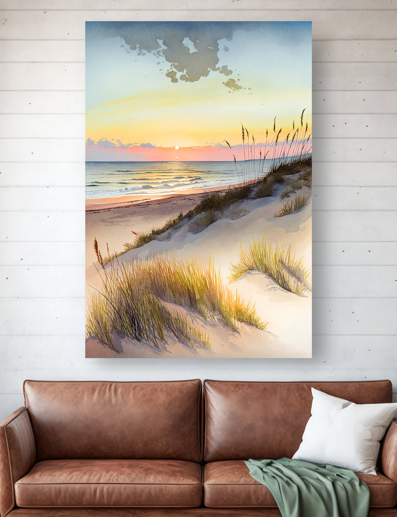 Pastel Summer Beach Sunset Watercolor Print Ocean Wall Art Coastal Sea Nature Gift Landscape Home Decor