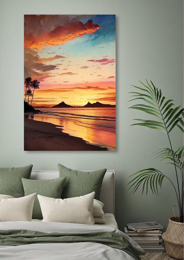 Summer Beach Sunset Watercolor Print Ocean Wall Art Coastal Sea Nature Gift Landscape Home Decor