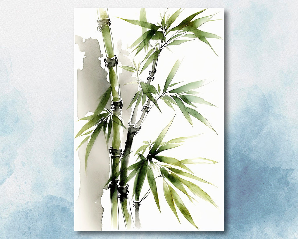 Minimalist Japanese Bamboo Plant Wall Art Asian Print Nature Inspired Zen Botanical Watercolor Painting Gift Floral Decor