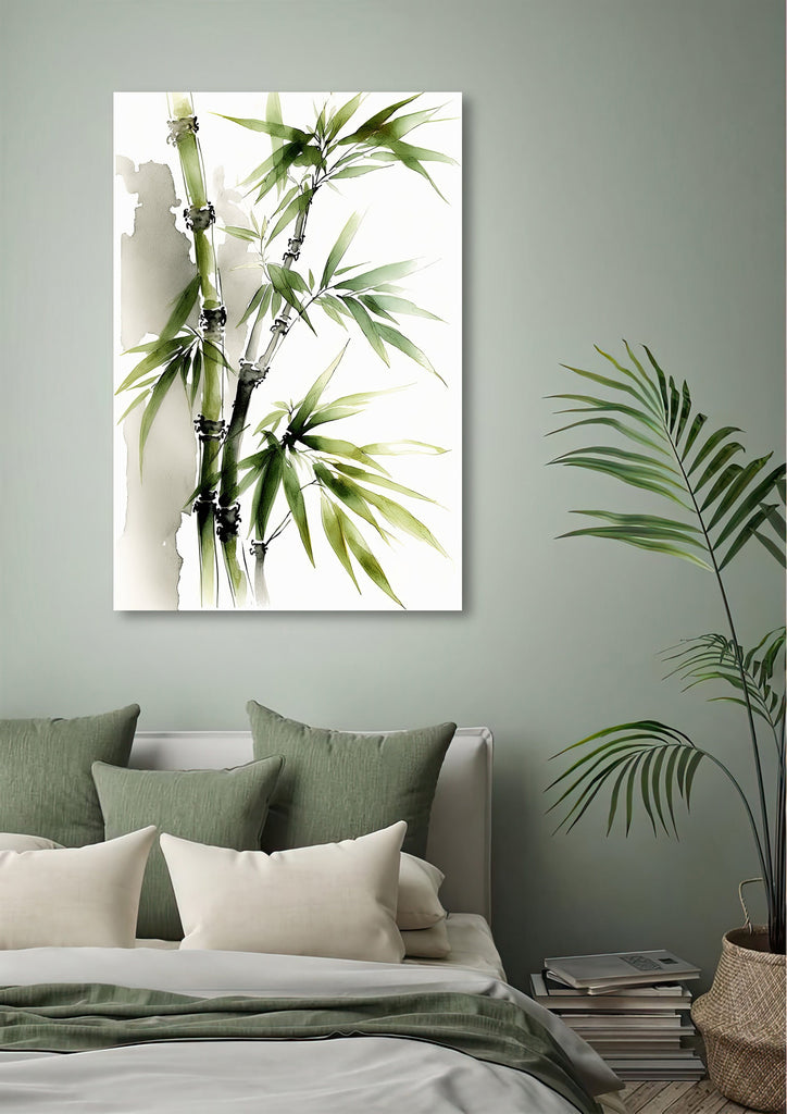 Minimalist Japanese Bamboo Plant Wall Art Asian Print Nature Inspired Zen Botanical Watercolor Painting Gift Floral Decor