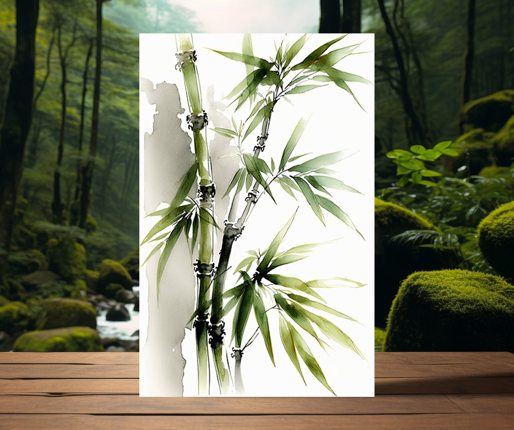 Minimalist Japanese Bamboo Plant Wall Art Asian Print Nature Inspired Zen Botanical Watercolor Painting Gift Floral Decor