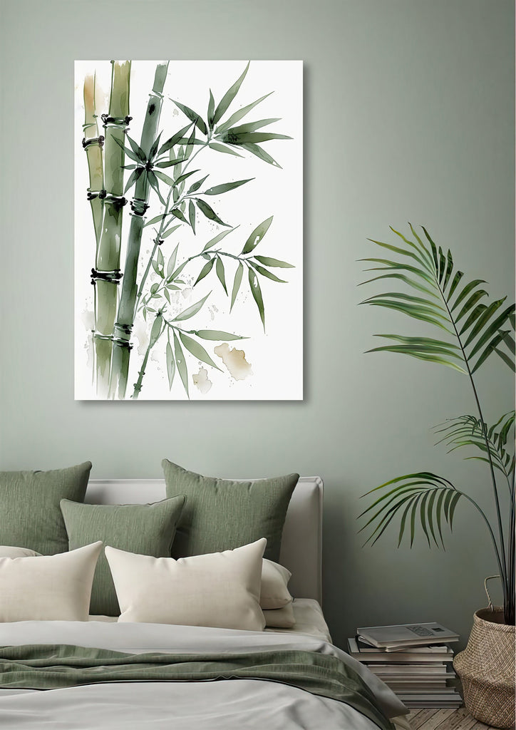 Minimalist Japanese Bamboo Plant Wall Art Asian Print Nature Inspired Zen Botanical Watercolor Painting Gift Floral Decor