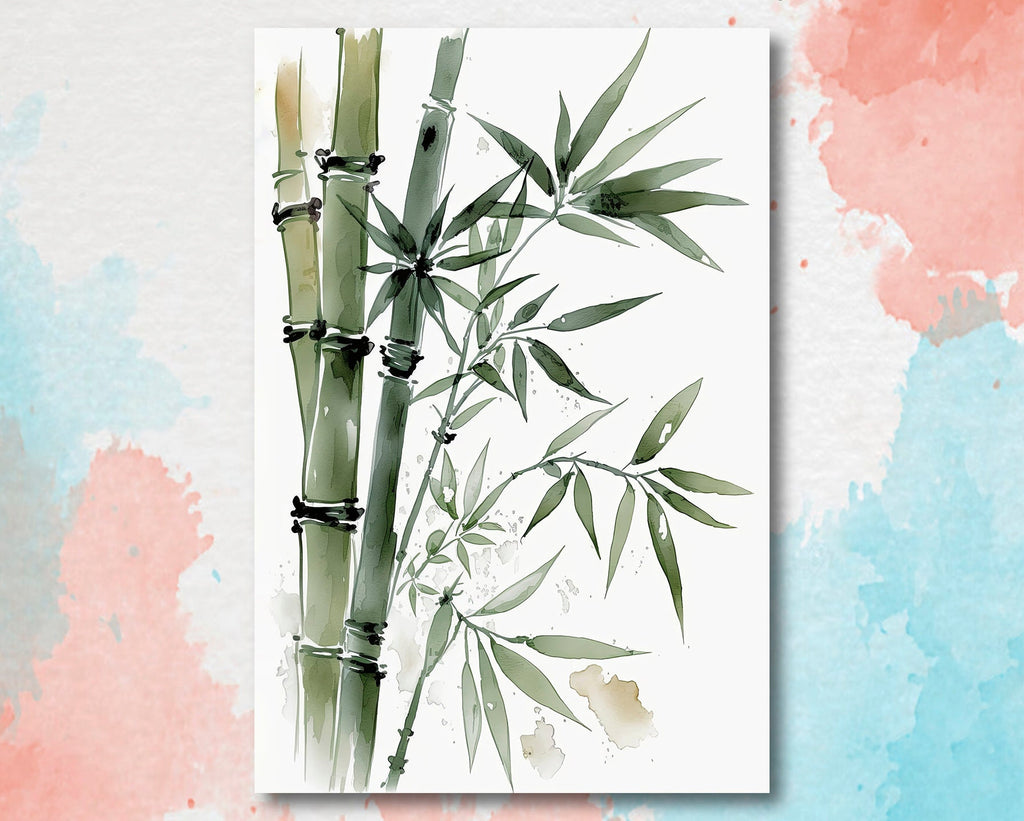 Minimalist Japanese Bamboo Plant Wall Art Asian Print Nature Inspired Zen Botanical Watercolor Painting Gift Floral Decor