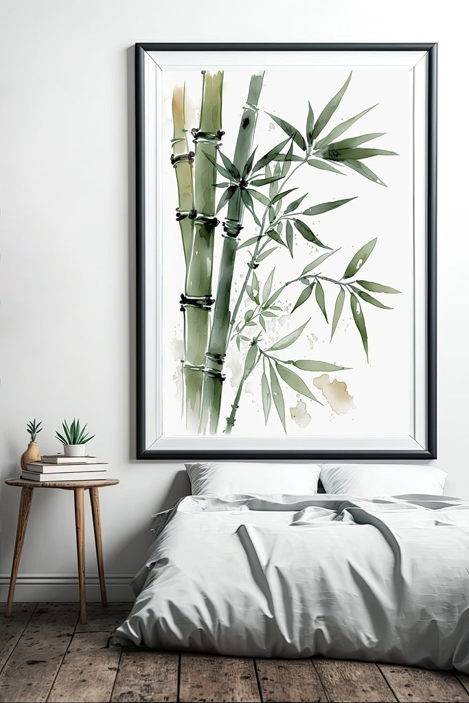 Minimalist Japanese Bamboo Plant Wall Art Asian Print Nature Inspired Zen Botanical Watercolor Painting Gift Floral Decor