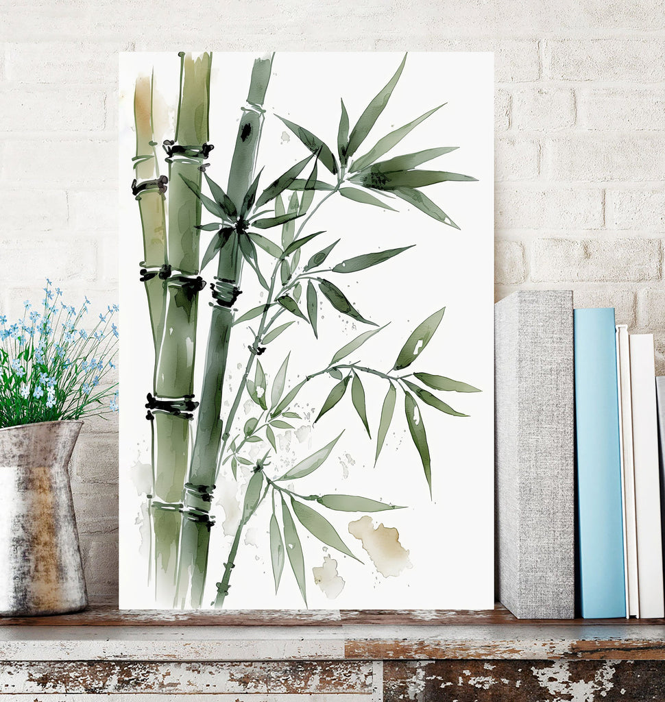 Minimalist Japanese Bamboo Plant Wall Art Asian Print Nature Inspired Zen Botanical Watercolor Painting Gift Floral Decor