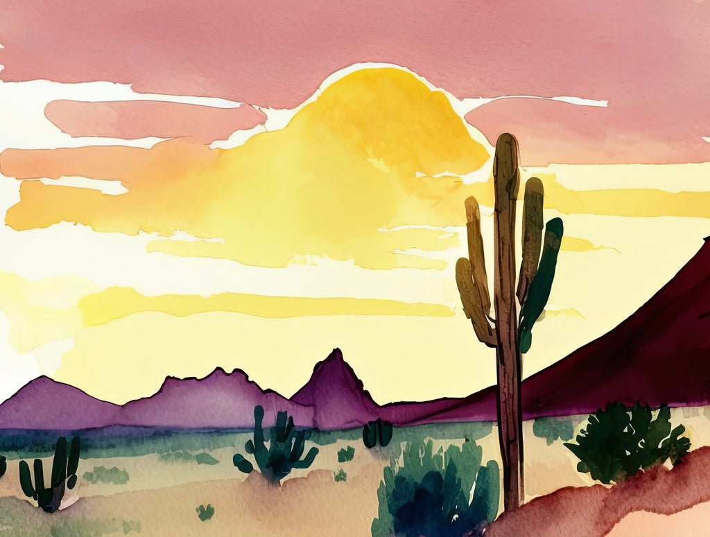 Desert Cactus Sunset Print Colorful Minimalist Watercolor Wall Art Southwest Landscape Gift Saguaro Beautiful Nature Home Decor