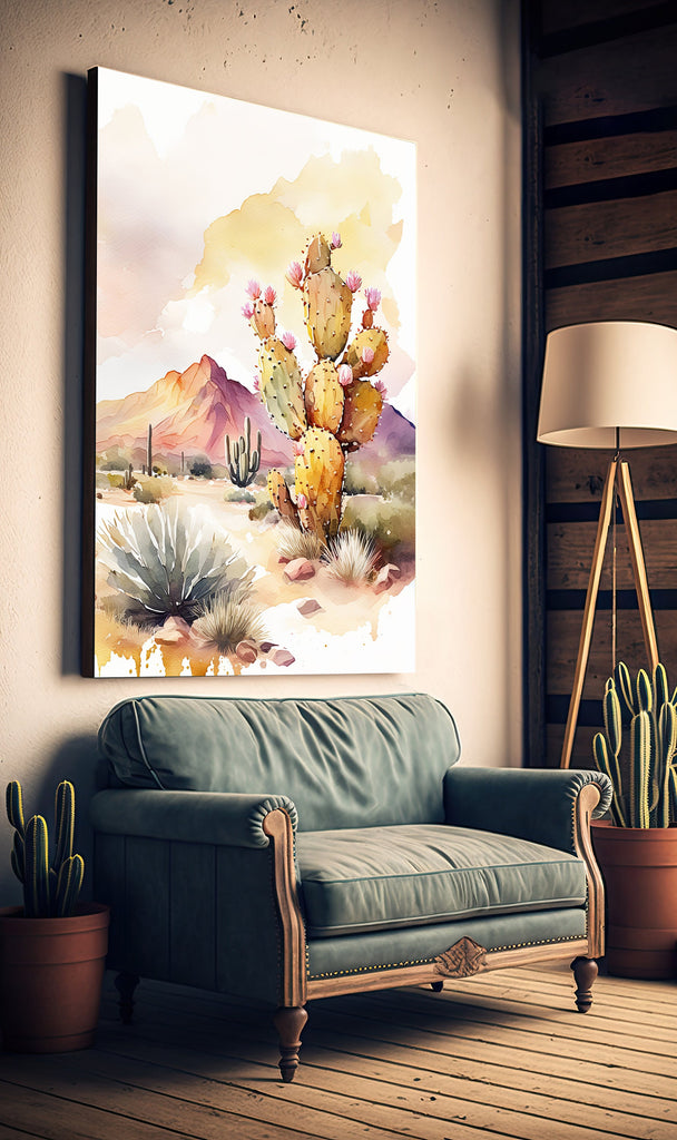 Flower Prickly Pear Cactus Sunset Art Print Watercolor Botanical Desert Wall Art Nature Inspired Sonoran Art Southwest Western Decor