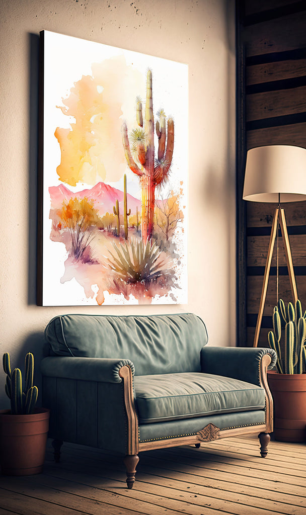 Saguaro Cactus Desert Landscape Watercolor Print Colorful Wall Art Southwest Gift Beautiful Nature Home Decor