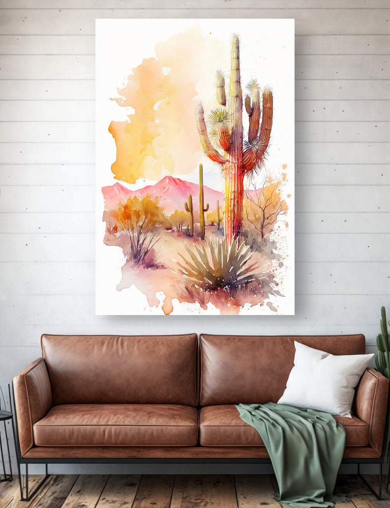 Saguaro Cactus Desert Landscape Watercolor Print Colorful Wall Art Southwest Gift Beautiful Nature Home Decor