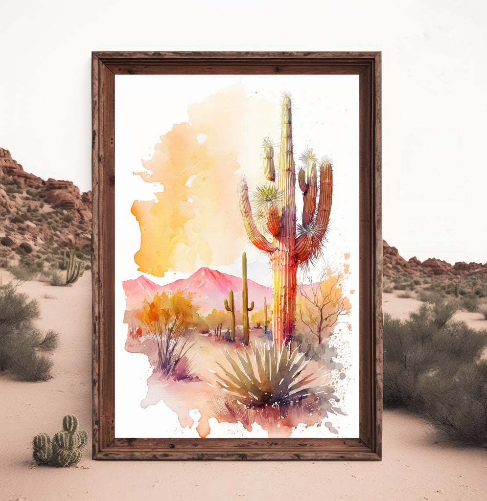 Saguaro Cactus Desert Landscape Watercolor Print Colorful Wall Art Southwest Gift Beautiful Nature Home Decor