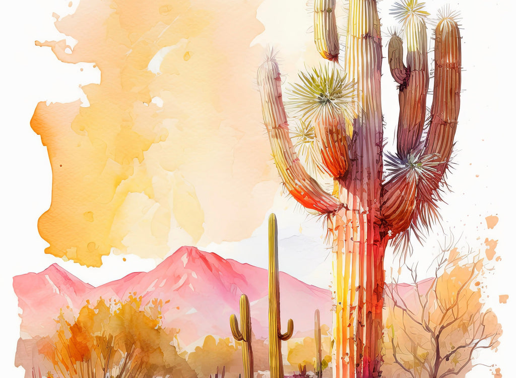 Saguaro Cactus Desert Landscape Watercolor Print Colorful Wall Art Southwest Gift Beautiful Nature Home Decor