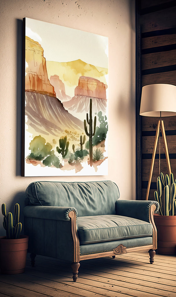 Saguaro Cactus Desert Landscape Minimalist Watercolor Print Colorful Wall Art Southwest Gift Beautiful Nature Home Decor