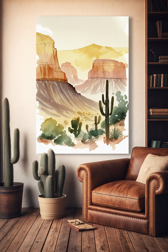 Saguaro Cactus Desert Landscape Minimalist Watercolor Print Colorful Wall Art Southwest Gift Beautiful Nature Home Decor