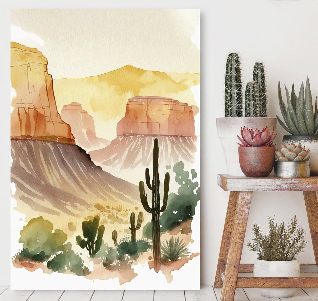 Saguaro Cactus Desert Landscape Minimalist Watercolor Print Colorful Wall Art Southwest Gift Beautiful Nature Home Decor