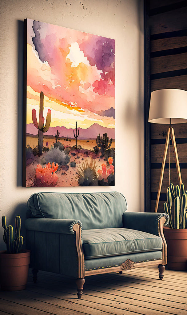 Desert Cactus Sunset Print Colorful Watercolor Wall Art Southwest Landscape Gift Saguaro Beautiful Nature Home Decor