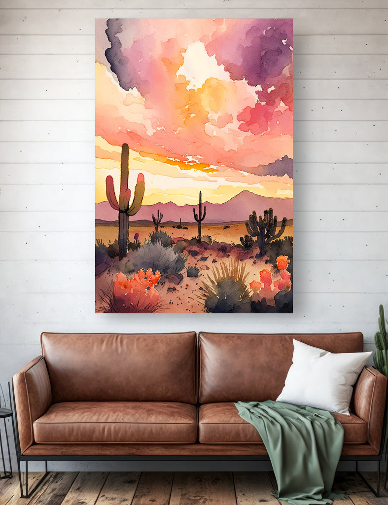 Desert Cactus Sunset Print Colorful Watercolor Wall Art Southwest Landscape Gift Saguaro Beautiful Nature Home Decor